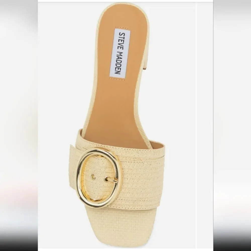 Steve Madden Seacrest Sandals Cream Mules with Gold Accent - Picture 1 of 9